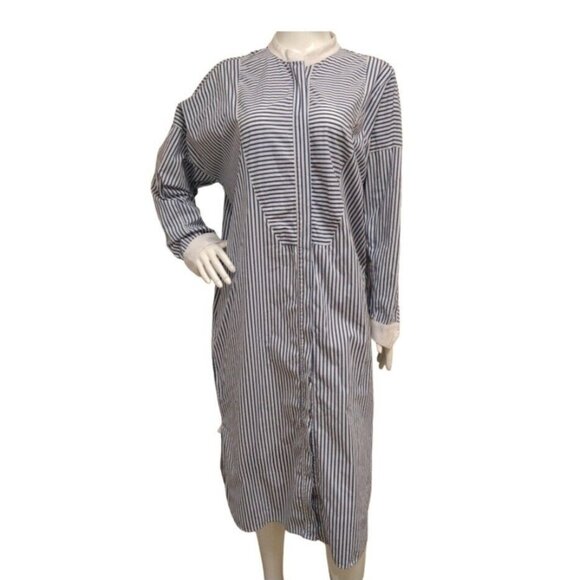 Souvenir Blue & White Striped Oversized Women Shirt Dress Size Medium Top Tunic - Picture 1 of 16